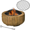 Outdoor Fire Pit with Stump Effect, 24-inch Wood-burning Brazier Fireplace with Spark Screen and Poker for Backyard Camping Bonfire