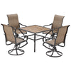 5-Piece Patio Dining Set, 4 Swivel Rocker Chairs and 37" x 37" Dining Table Furniture Set with Umbrella Hole, Brown