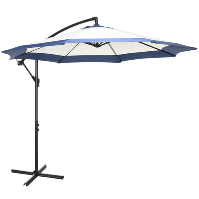 10FT Cantilever Patio Umbrella, Offset Umbrella with Crank and Cross Base for Deck, Backyard, Pool and Garden, Navy Blue