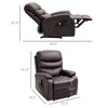 Manual Heated Massage Recliner, Padding Single Sofa with Heat and Remote Control, 8 Massaging Points, Storage Pockets, PU Leather, Brown