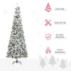 9 Foot Pencil Snow Flocked Artificial Christmas Tree with Pine Realistic Branches, Pine Cones, Red Berries, Auto Open, Green