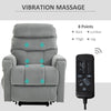 Electric Power Lift Recliner, Velvet Touch Upholstered Vibration Massage Chair with Remote Controls & Side Storage Pocket, Grey