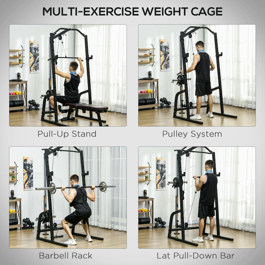 Power Cage Power Rack with 15-Level Squat Rack, Cable Pulley System, P