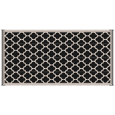 Reversible Outdoor RV Rug, 9' x 18' Patio Floor Mat, Plastic Straw Rug for Backyard, Deck, Picnic, Beach, Camping, Black & Beige