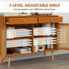 Kitchen Storage Cabinet, Garage Cabinets with 3 Rattan Doors and Adjustable Shelf, Boho Accent Cabinet for Living Room, Light Brown