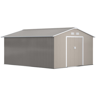 11' x 13' Metal Storage Shed Tin Garden Shed with Double Sliding Doors, 4 Air Vents for Backyard, Patio, Lawn Light Gray
