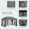 10' x 13' Hardtop Gazebo with Curtains, Netting, Pavilion with Steel Roof Ceiling Hook for Garden Patio, Gray