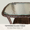 Outdoor Coffee Table with Storage Shelf, Hand-Woven Wicker Side Table with Water-Ripple Glass Top, Mix Brown