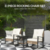 3 Pieces Bistro Set, Patio Wicker Furniture Set with Rattan Rocking Chairs and Coffee Table for Garden, Balcony, White