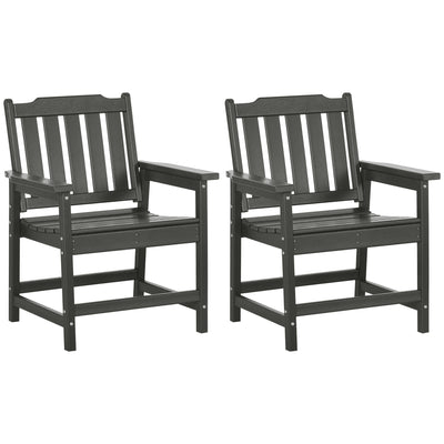 2 Pieces HDPE Outdoor Chair, Garden Chair Set with Armrests and Slatted Back for Patio, Lawn, Poolside, Gray