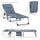Folding Chaise Lounge Chair, Padded Reclining Chair with 5-position Backrest, Pillow and Pocket for Deck, Beach, Lawn and Sunbathing, Grey