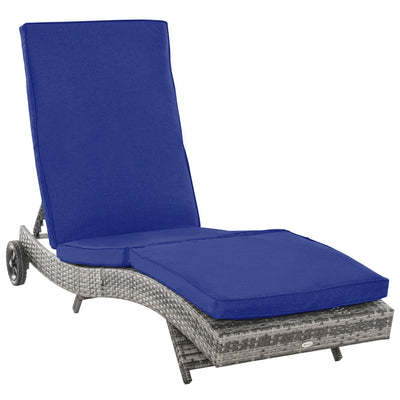 Patio Wicker Chaise Lounge Chair, Outdoor PE Rattan Sun lounger with Adjustable Backrest and 2 Wheels
