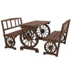 Patio Table and Chairs for 4 People Carriage Wheels Design Outdoor Furniture Set w/ for Backyard Garden, Carbonized