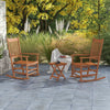 Wooden Rocking Chair Set w/ Foldable Side Table, Outdoor Rocker Chairs w/ Slatted Top Table for Garden, Balcony, Porch, Up to 352 lbs., Teak