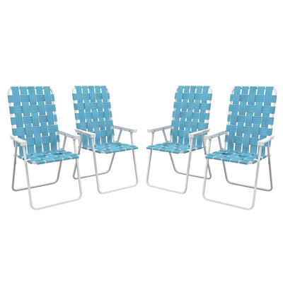 Set of 4 Patio Folding Chairs, Classic Outdoor Camping Chairs, Portable Lawn Chairs w/ Armrests, Blue