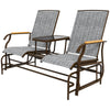 Outdoor 2-Person Glider Bench, Outside Swing Glider Chair Loveseat with Breathable Mesh, Table, Steel Frame