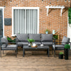Patio Furniture Set 4 Pieces, Outdoor Conversation Set with Water-Resistant Cushions, Coffee Table, 3-Seater Sofa, 2 Chairs
