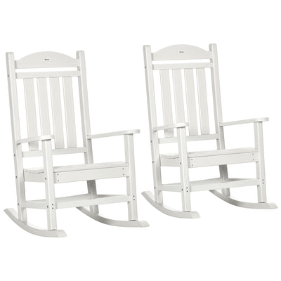 2PCs Outdoor Rocking Chair with Armrests, Fade-Resistant Waterproof HDPE for Indoor & Outdoor, White