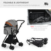 Luxury Folding Pet Stroller Dog/Cat Travel Carriage 2 In 1 Design Pet Carrier Bag + Stroller with Wheels and Adjustable Canopy - Grey