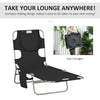 Folding Outdoor Chaise Lounge Sun Tanning Chair with Face Cavity, Pillow, 5-level Adjustable for Beach Pool, Black