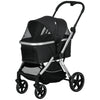 2 in 1 Pet Stroller with Storage Basket, Removable Carriage, Cushion, Safety Leashes for Small Dogs and Cats, Black