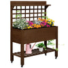 41" Raised Garden Bed Mobile Elevated Wooden Planter Box Stand with Wheels, Trellis and Storage Shelf, Dark Brown