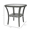 Outdoor Coffee Table with Storage Shelf, Hand-Woven Wicker Side Table with Water-Ripple Glass Top, Mix Gray