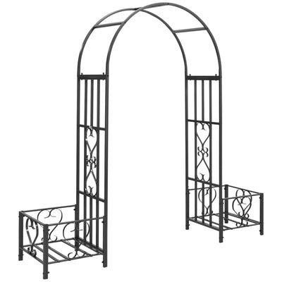 6.7' Metal Garden Arch with Gate and Planter Boxes, Various Climbing Plant  Arbor, Party Decoration for Outdoor Lawn, Wedding