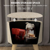 Round Ottoman Stool with Storage, Linen Fabric Upholstered Foot Stool with Padded Seat, Hidden Space and Wood Legs