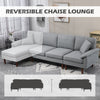 L Shape Sofa, Modern Sectional Couch with Reversible Chaise Lounge, Pillows and Wooden Legs for Living Room, Gray