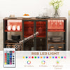 LED Wine Cabinet with Charging Station Glass Holders, Open Shelves, Rustic Brown