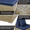 6 Pieces Outdoor PE Rattan Sofa Set, Sectional Conversation Wicker Patio Couch Furniture Set with Cushions and Coffee Table, Navy Blue