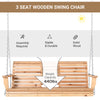 3-Seater Wooden Porch Swing, Patio Swing Bench with Folding Coffee Table, Cup Holders and Chains Included, 440lbs Weight Capacity, Natural