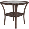 Outdoor Coffee Table with Storage Shelf, Hand-Woven Wicker Side Table with Water-Ripple Glass Top, Mix Brown