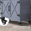Outdoor Wooden Potting Bench with Storage Cabinet, Aluminum Table Top, Rubber Wheels for Backyard, Patio, Balcony, Gray