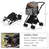 Luxury Folding Pet Stroller Dog/Cat Travel Carriage 2 In 1 Design Pet Carrier Bag + Stroller with Wheels and Adjustable Canopy - Grey
