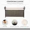 Patio Wicker Storage Bench, Outdoor PE Rattan Furniture, 2-In-1 Large Capacity Footstool Rectangle Basket Box, Cream White