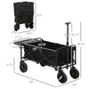 Collapsible Wagon with Adjustable Handle, Folding Table and Cup Holders, Heavy Duty Graden Carts with Wheels, Black
