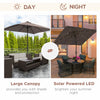 9' x 7' Outdoor Patio Solar Umbrella with Crank, Solar LED Lights, Tilting, Push-Button for Deck, Pool and Lawn, Tan