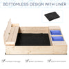 Kids Wooden Sandbox w/ 2 Side Buckets Convertible Bench Seat Waterproof Cover Bottom Liner Storage Space