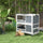 2-Tier Indoor Rabbit Hutch, Rabbit Cage Bunny House with Wheels & Feeding Trough, Pet Habitat for Small Animals, Gray