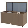 83 Gallon Deck Box, Outdoor Storage Chest, PE Wicker Trunk for Outside on Wheels for Garden Tools, Pool Toys & Patio Furniture Cushion, Brown