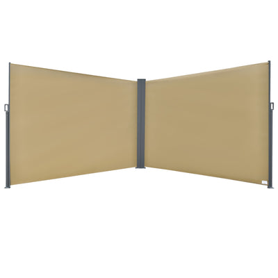 Patio Retractable Double Side Awning, Folding Privacy Screen Fence, Garden Outdoor Sun Shade Wind Screen, Indoor Room Divider, Beige