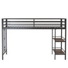 Junior Twin Loft Metal Bunk Bed Frame with Cinnamon Wood Shelf, Full-Length Guardrails, Anti-Noise Design, Easy Assembly, Black