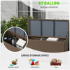 83 Gallon Deck Box, Outdoor Storage Chest, PE Wicker Trunk for Outside on Wheels for Garden Tools, Pool Toys & Patio Furniture Cushion, Brown
