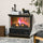 26" Free Standing Electric Fireplace Heater, 1400W Freestanding Fireplace Heater with Adjustable Temperature, Timer & 7 Bright Settings, Brown