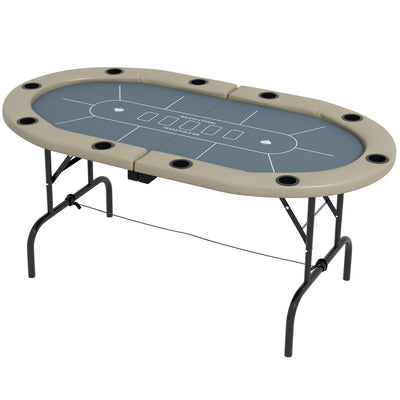 Foldable Poker Table, Portable Blackjack Texas Holdem Poker Game Table with Cup Holders for Play Cards, Poker Games, 70