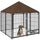 Outside Dog Kennel, 4.6' x 4.6' x 5' Puppy Play Pen with Canopy, Garden Playpen Fence Crate Enclosure Cage with Rotating Bowl, Black
