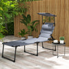 Adjustable Folding Chaise Lounge with 4-position Backrest, Sun Roof, Head Pillow for Patio, Balcony, Outdoor, Gray