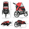 Pet Stroller for Small Dogs with Adjustable Canopy, 3 Big Wheels - Red